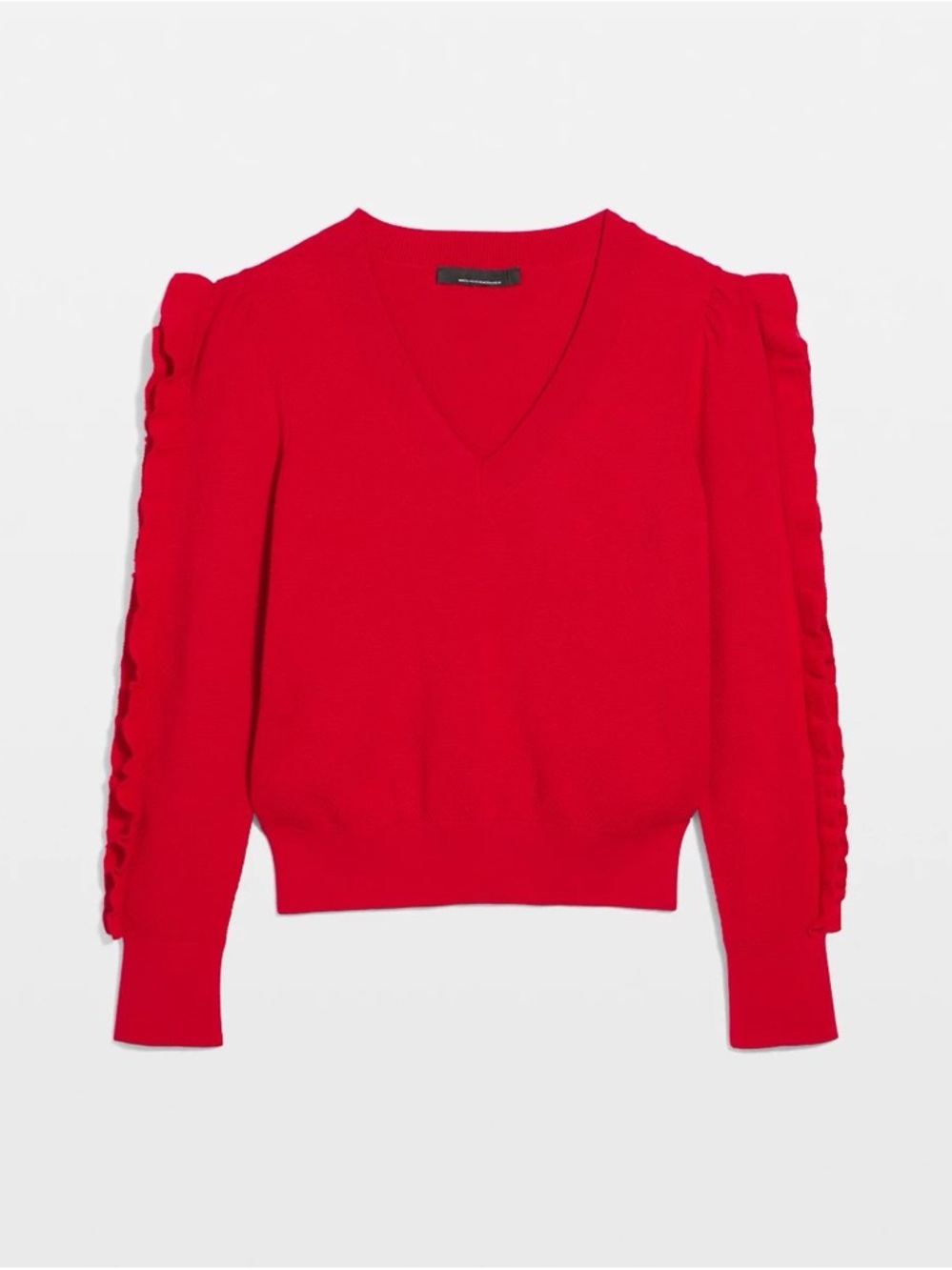 WHBM Red Ruffle Sleeve Sweater NWT Size Large V Neck Feminine Chic